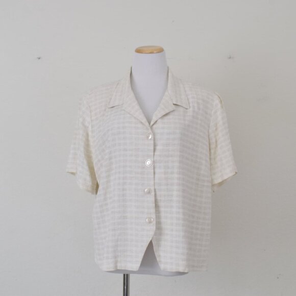 Plus Size Vintage 80s Plaid Rayon/Acetate/Flax Button Down Blouse Size 18/20 - Picture 10 of 10